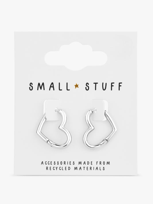 Small Stuff Accessories - Silver finish heart hoop earrings 