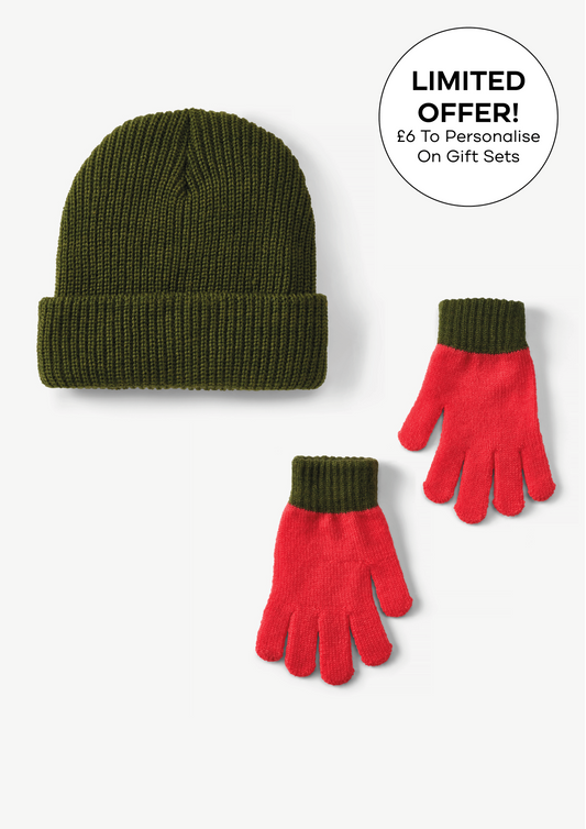 Green Beanie & Coral Gloves Gift Set