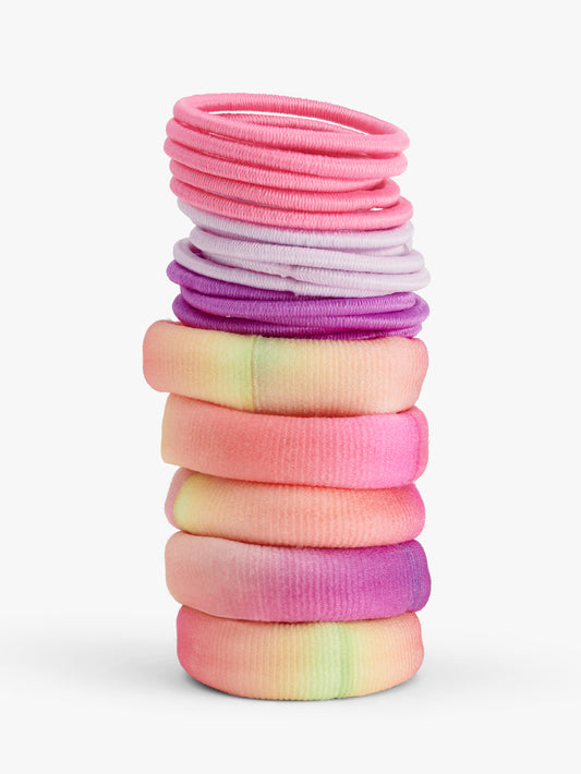 20 pack mini elastic hair bands in pink, lilac, purple and ombre