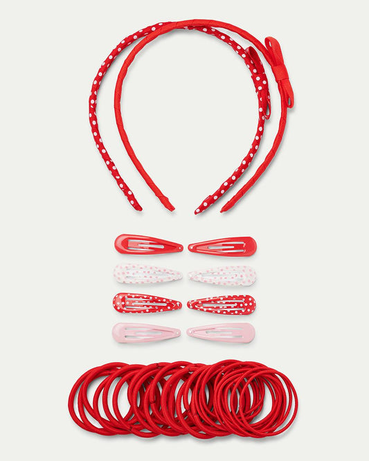 Red girls 2 headbands, 8 patterned clips and red hairbands school bundle