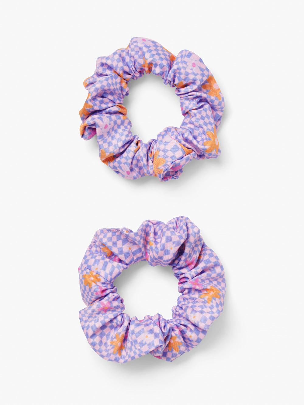 2 pack flower check print scrunchie set