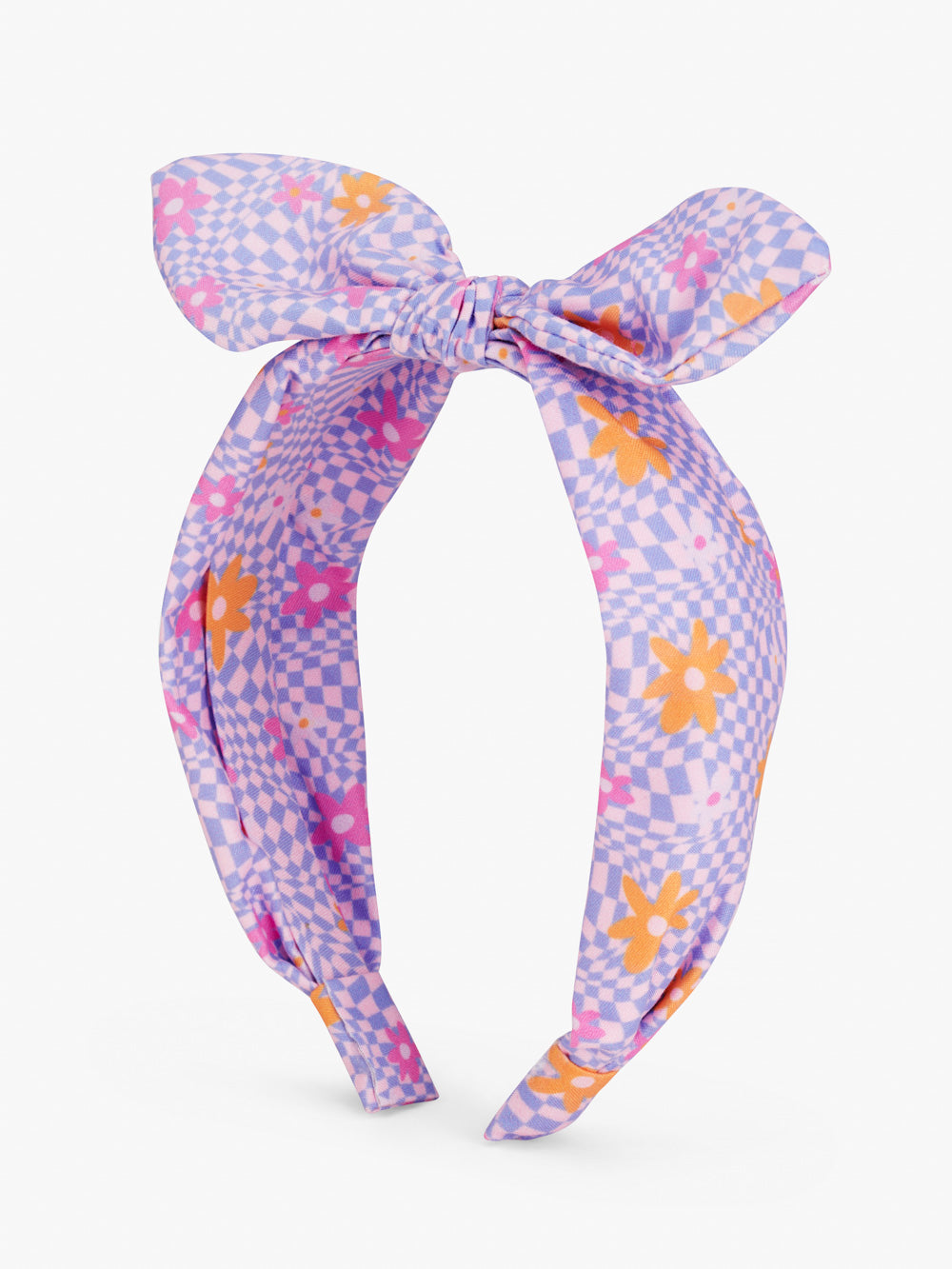 Flower check print bow headband