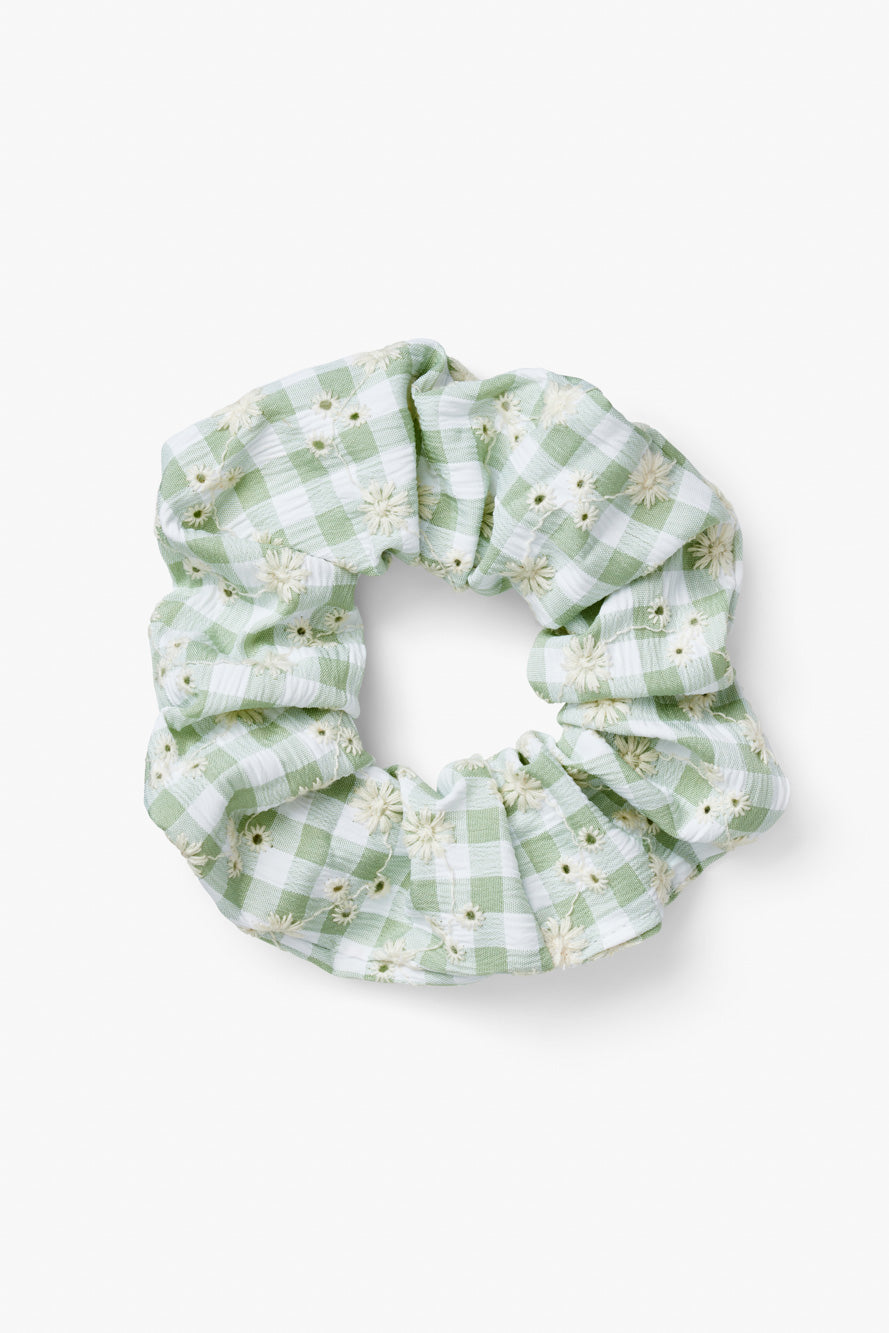 Small Stuff Accessories - Gingham scrunchie in green and white