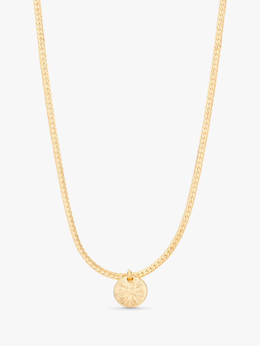 Circle pendant snake chain necklace in gold