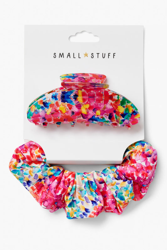 Small Stuff Accessories - Summer print bulldog clip and scrunchie set