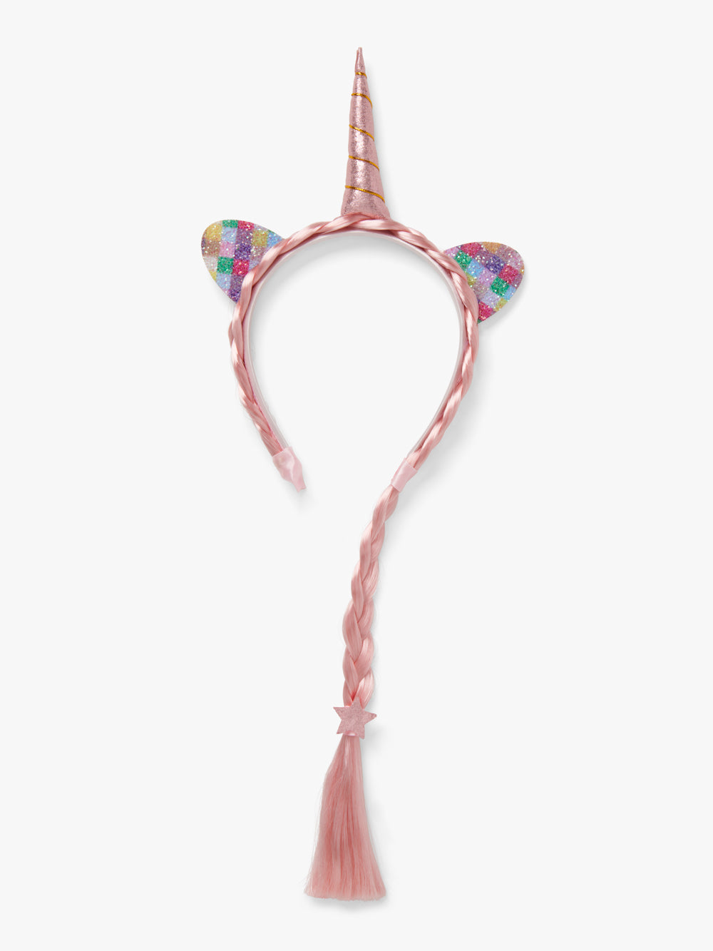 Harlequin rainbow glitter unicorn fake hair headband