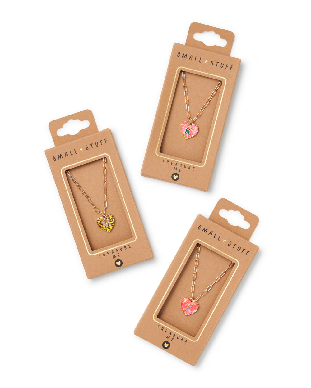 Initial personalised heart glitter girls necklace with gold loop chain