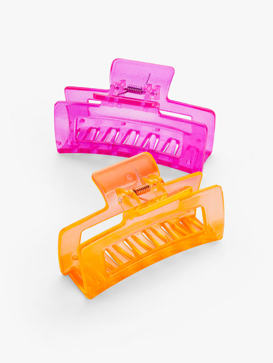 Small Stuff Accessories - Bright neon pink and orange large square bulldog clips set 