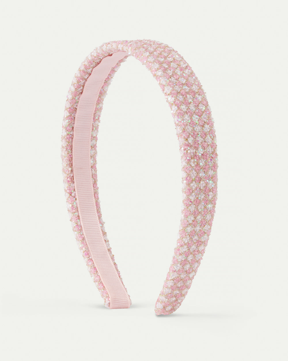 Pink sparkle glitter checkerboard headband using recycled materials