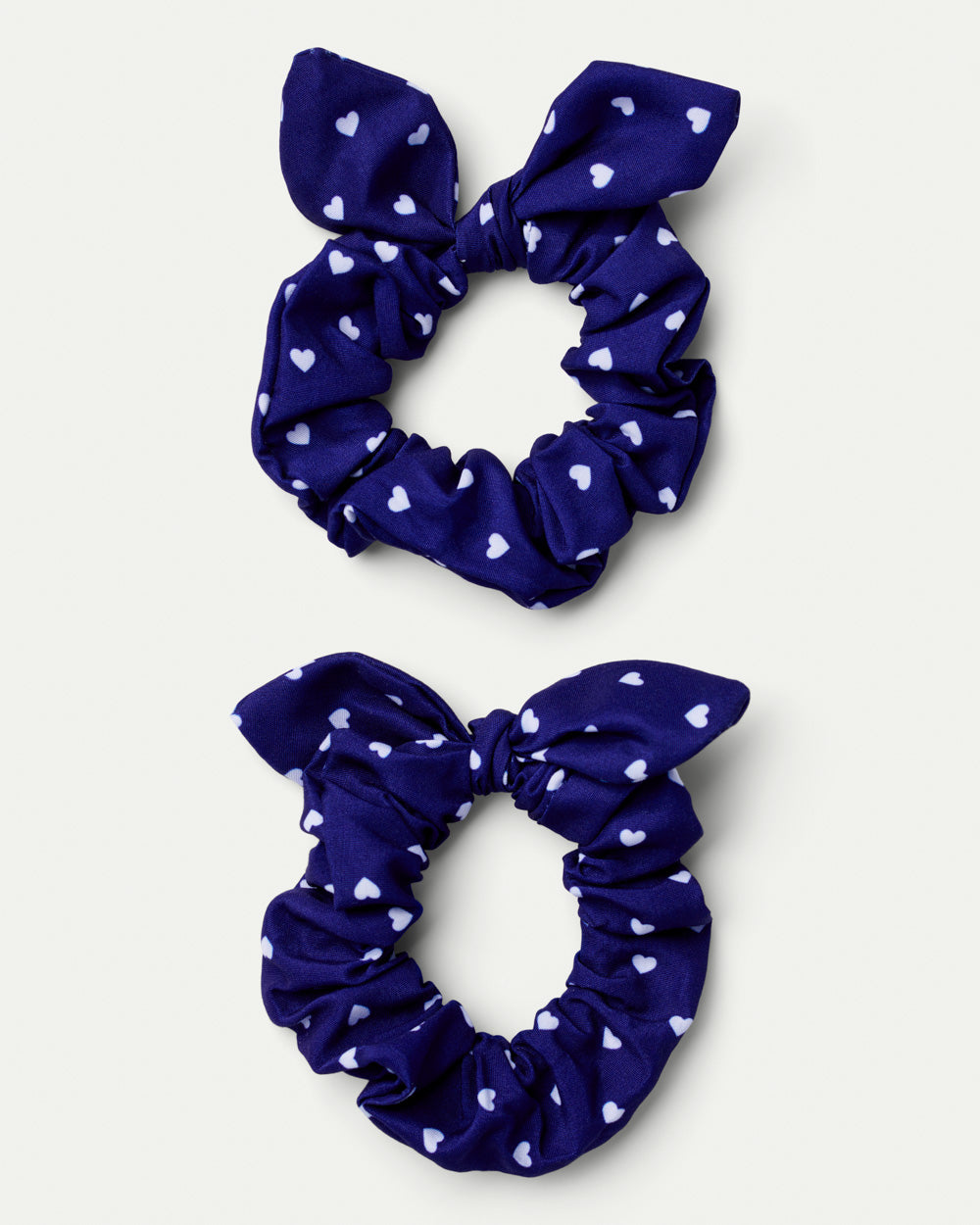 Navy heart print bow scrunchie set