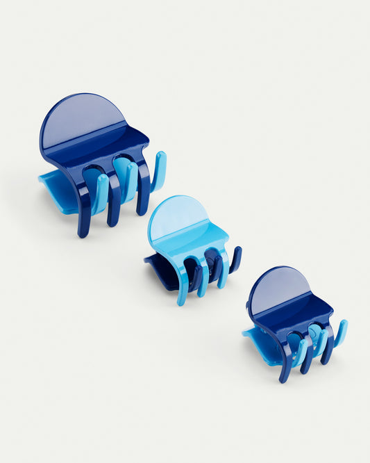 Set of 3 multi size two tone bulldog clips in blue