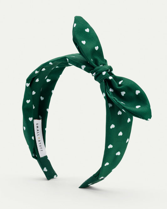 Green Back to School heart print bow headband