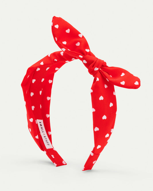 Red Back to School heart print bow headband