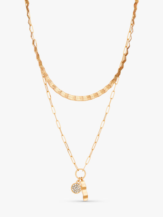 Small Stuff Accessories - Gold 2 row wiggle necklace with gem encrusted charm