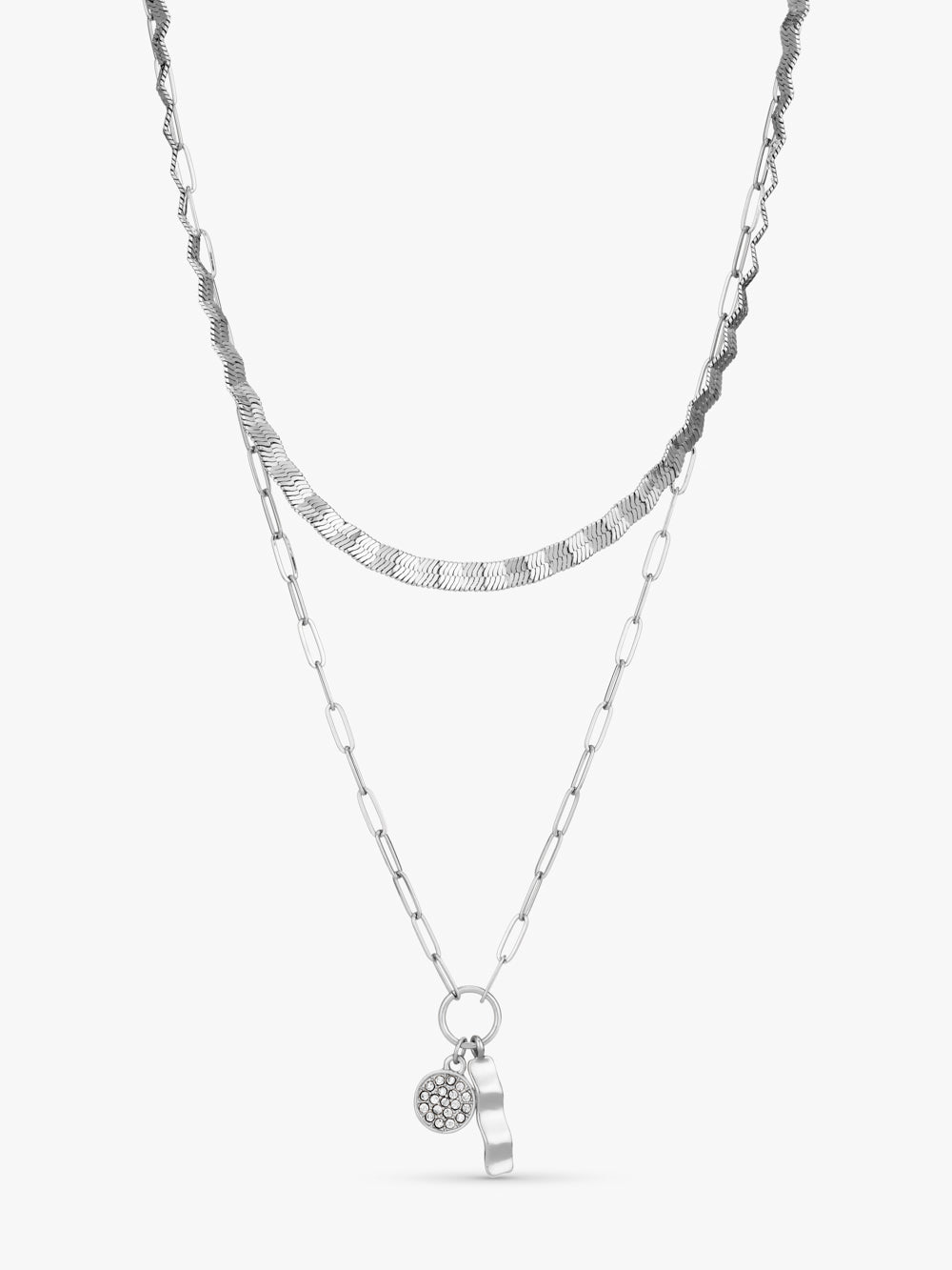 Small Stuff Accessories - Silver 2 row wiggle necklace with gem encrusted charm