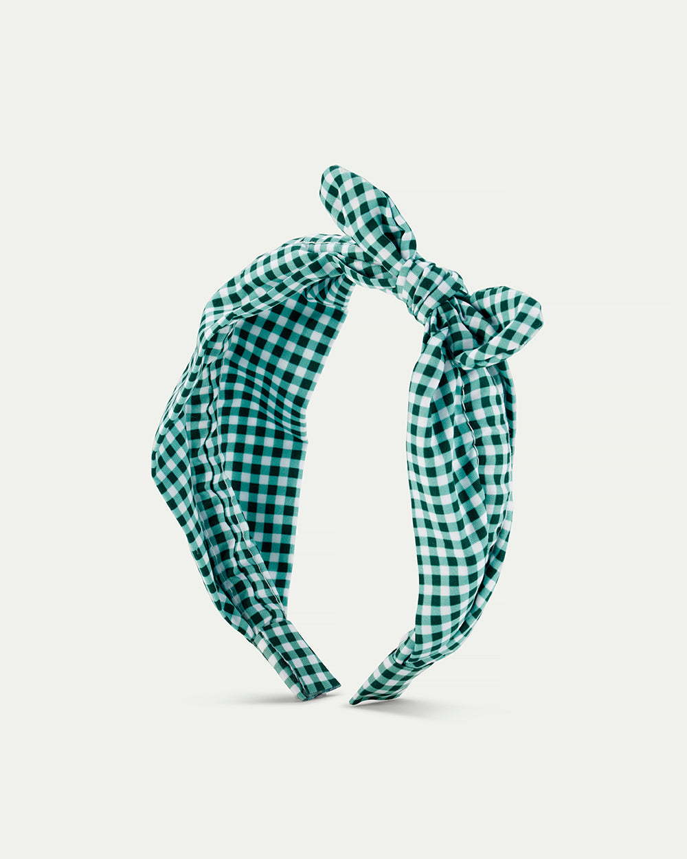 Back to School green gingham bow headband