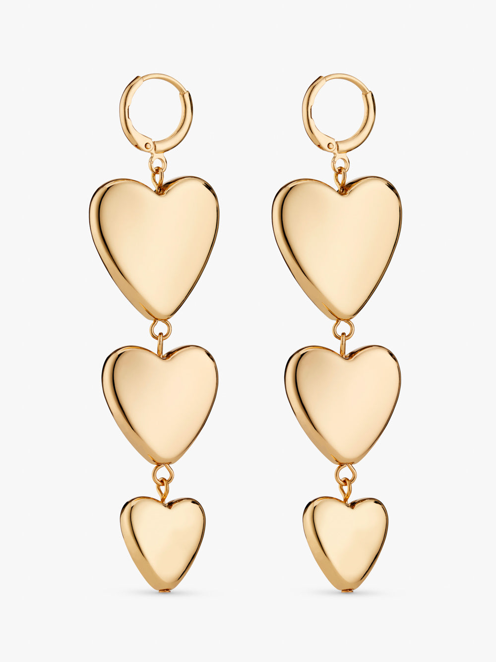 Small Stuff Accessories - Large heart drop earrings in a shinny gold finish