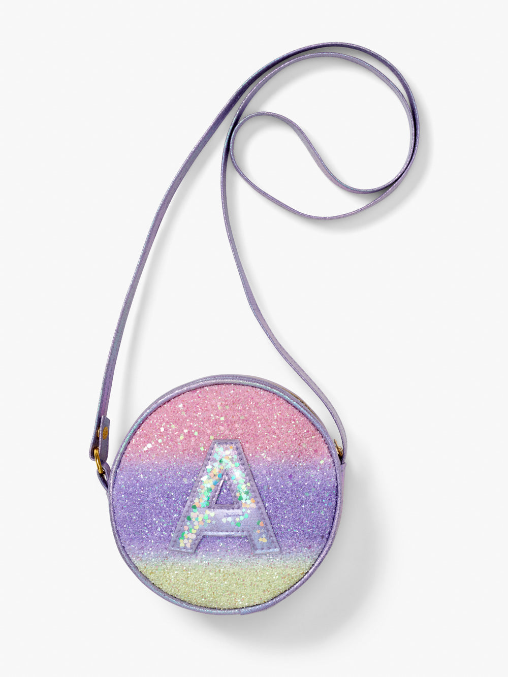 Small Stuff - Lilac glitter ombre initial circle crossbody bag