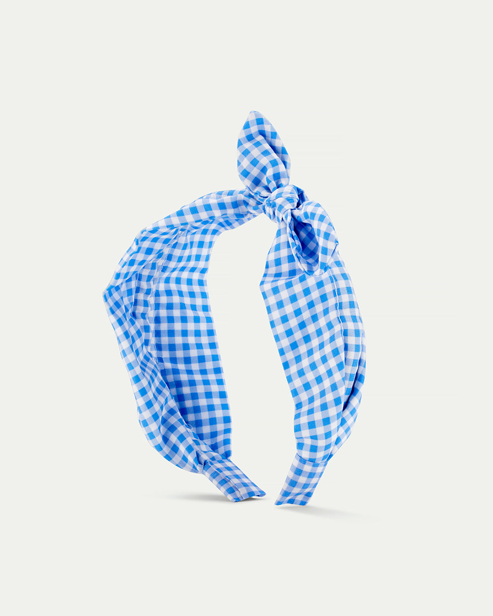 Back to School light blue gingham bow headband