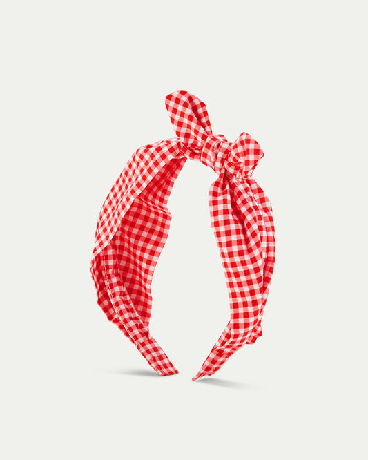 Back to School red gingham bow headband