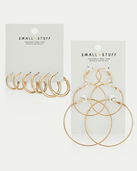 Gold Mix Hoop Earrings 6 Pack - Small Stuff Accessories
