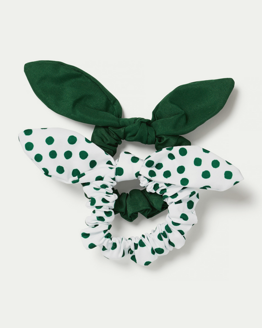 Spot Bow & Plain Bow Scrunchie 2 Pack - Green - Small Stuff Accessories